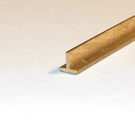 Brass T-profile 1m long 6x4 mm, material thickness 0,60 mm