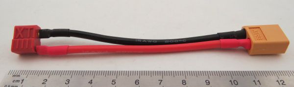 1 cable adaptador conector en T a conector XT60 de aprox.10 cm de longitud del cable