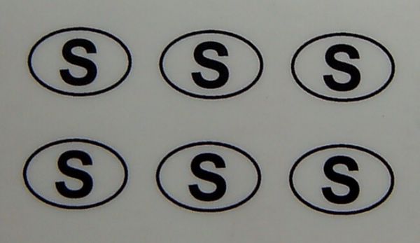 6 nationality letters (S). 8mm highly suitable for