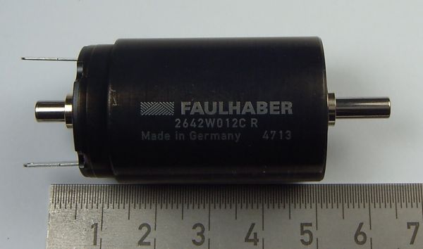 1x DC miniature motor 12V 2642W012CR from Faulhaber. Nominal voltage