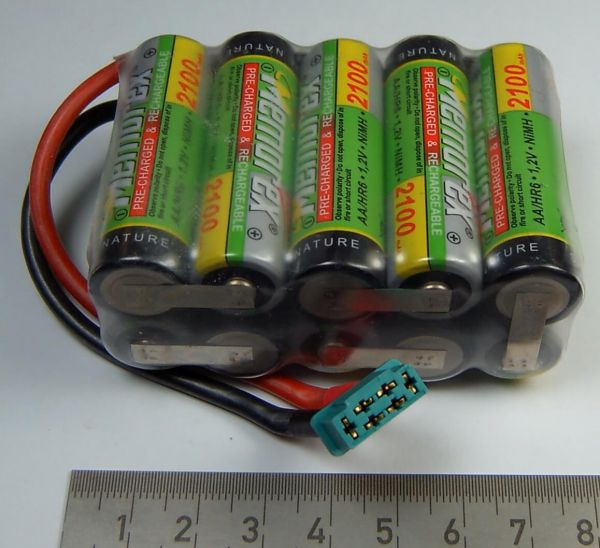 El paquete de baterías con células 10x MEMOREX 12V, paquete F5x2, 2100mAh