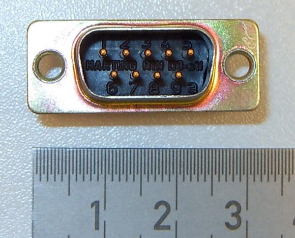 1x 9-pin connector, solder joint, SUB-D, 2-row. Total