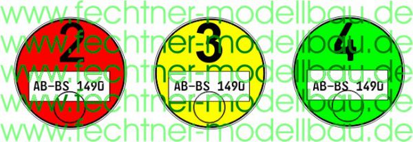 Feinstaubplakettenset 1: 12 red / yellow / green matching scale