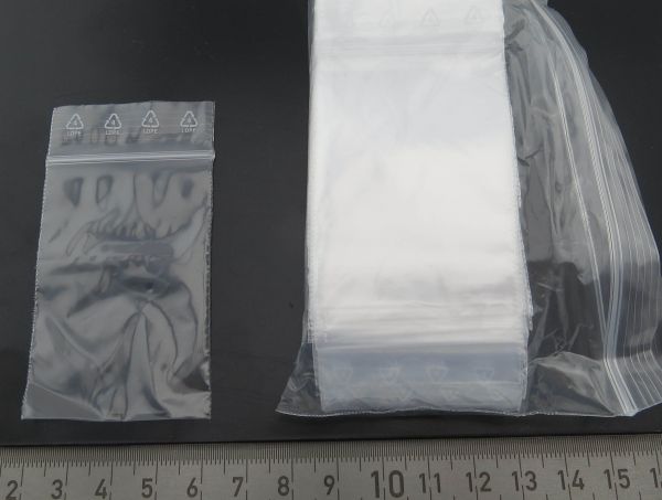Ziplock bag 60x40mm usable size. Material LDPE
