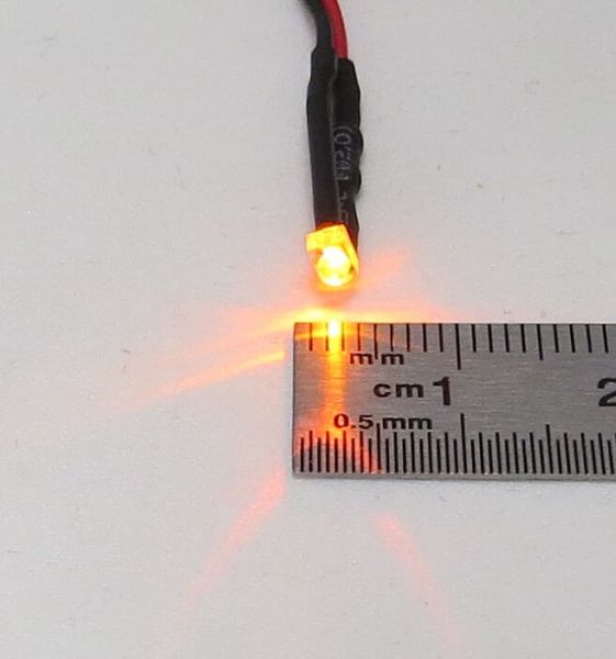LED orange 1,8 mm, boîtier transparent, avec brins d'environ 25 cm