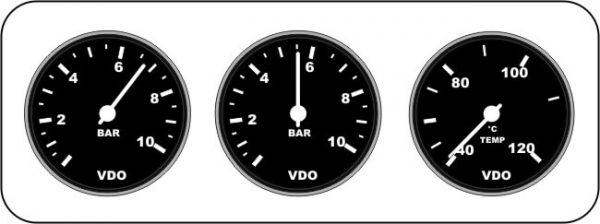Etiqueta / pegatina "tablero de instrumentos" con 3 relojes redondos