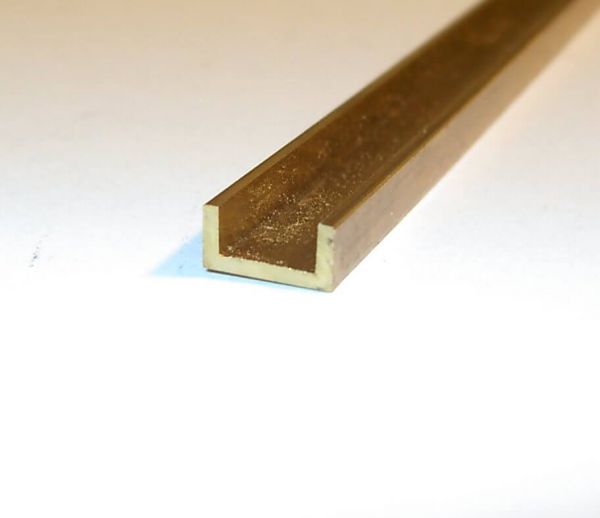 Latón perfil en U, 1m largo 2,5x1,5 mm, espesor del material