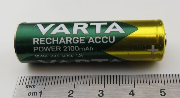 Rechargeable battery single cell Mignon Varta 2100mAh without soldering tag, NiMH