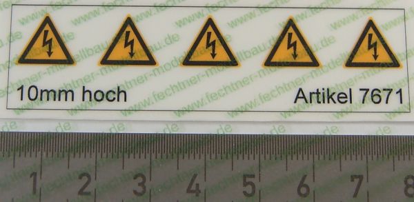 Warning triangle icons Set 10mm high 5 icons, yellow / black