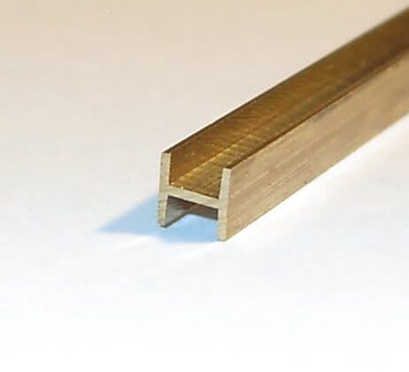 Brass H-profile, 1m long 5x5 mm, material thickness 0,60 mm