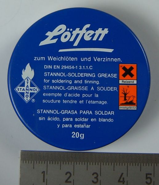 1 tin solder flux 20gr. Acidic. For general