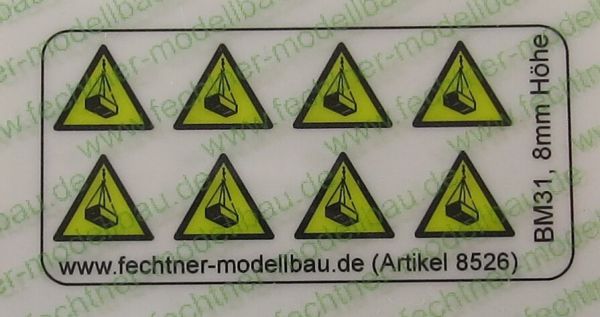 1 waarschuwing symbolen Set 8mm hoge BM31, 8 pictogrammen, geel / zwart