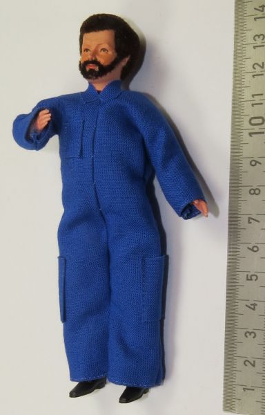 1 Flexible Doll workers, about 14cm high with blue jumpsuit,