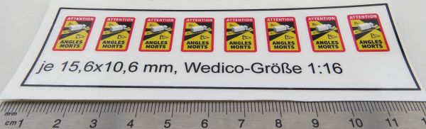 Sticker warning sign "Dead Angle" 1:16 made of self-adhesive