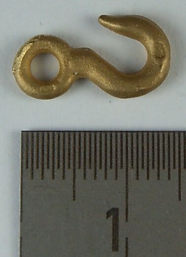1x brass hook total length approx 16mm with eyelet (2,5mm