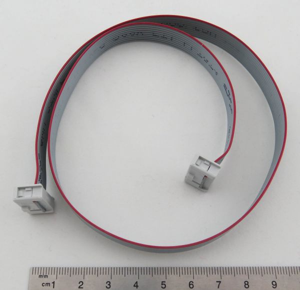 Kabel wstążkowy 10-biegunowy, szary. Z 2 łącznikami słupkowymi. (80