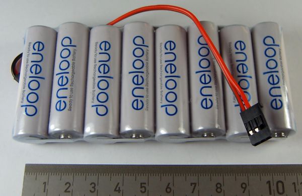 Battery pack with 8x Sanyo Eneloop, 9,6V 8 cells 2000mAh NiMH