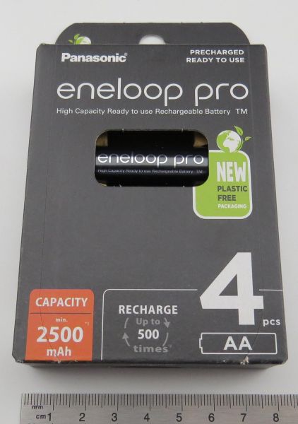 4 oplaadbare batterijen single cell, Eneloop PRO 2500mAh, zonder soldeerlip, NiMH