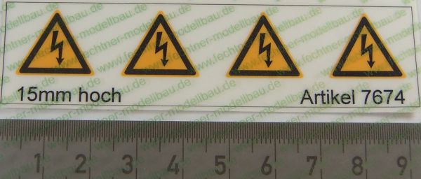 Warning triangle icons Set 15mm high 4 icons, yellow / black