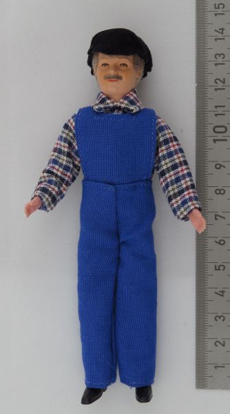1 Esnek Doll MAN yaklaşık 14cm uzun boylu, mavi tulumları