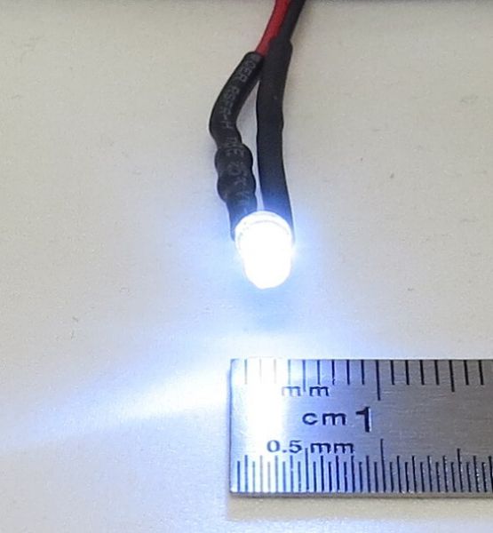 LED biała 3mm, przezroczysta obudowa, z żyłami ok. 25cm, z