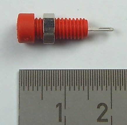 1 laboratory jack, 2mm socket contact, 1-pole. Red housing