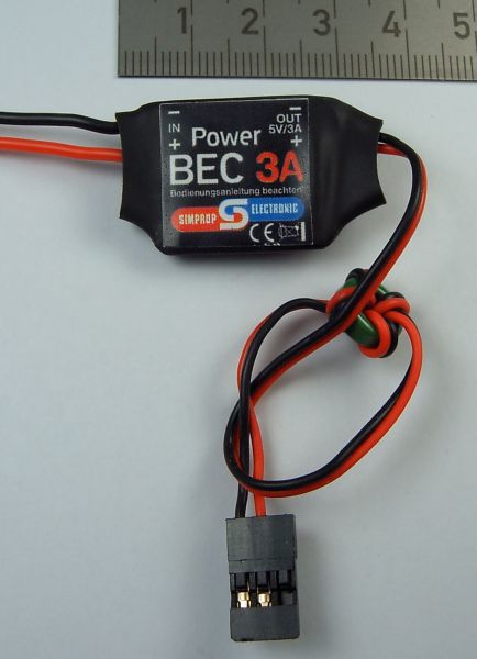 1x POWER BEC 5V / 3A. Input voltage 7-23V. Max