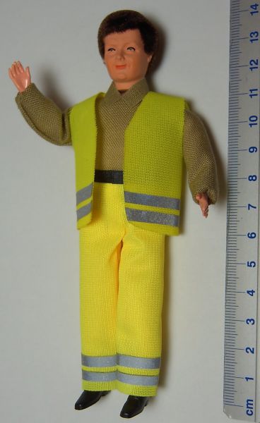 1 Esnek Doll işçi 14cm uzun boylu uyarı giyim (pantolon +