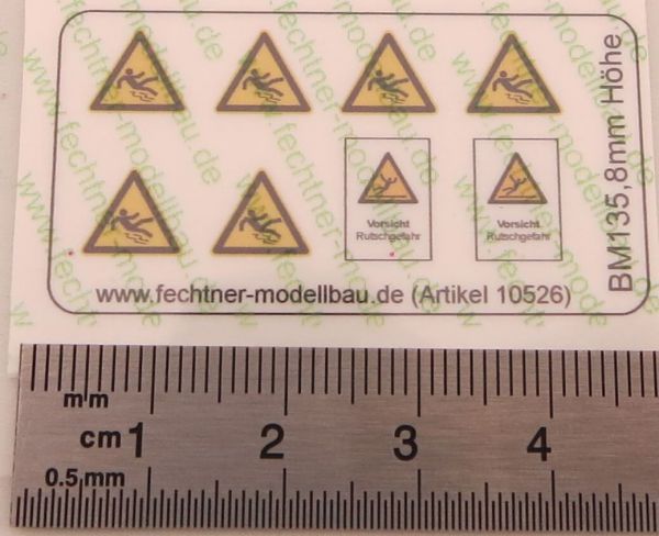 Warning symbols set 8mm high, BM135, 6 + 2 symbols, yellow / black