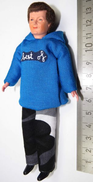1 Flexible Doll MAN about 14cm tall blue hooded sweatshirt