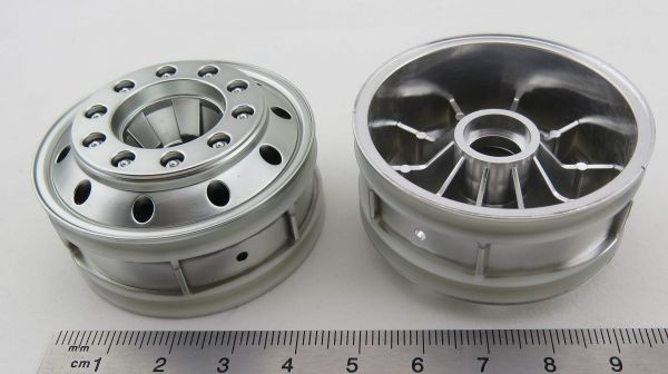 TAMIYA truck wheels (2) front chrome-matt. For front axle - f