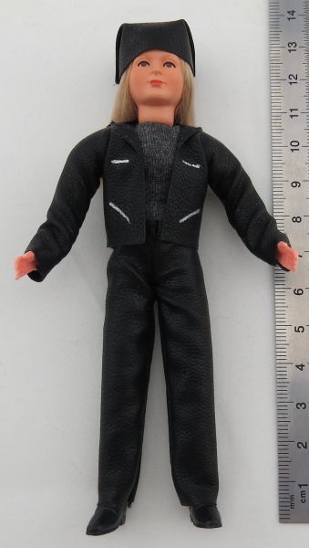 1x Flexibele Doll VROUW ca. 13cm hoge m.Lederkluft, Rockerbraut