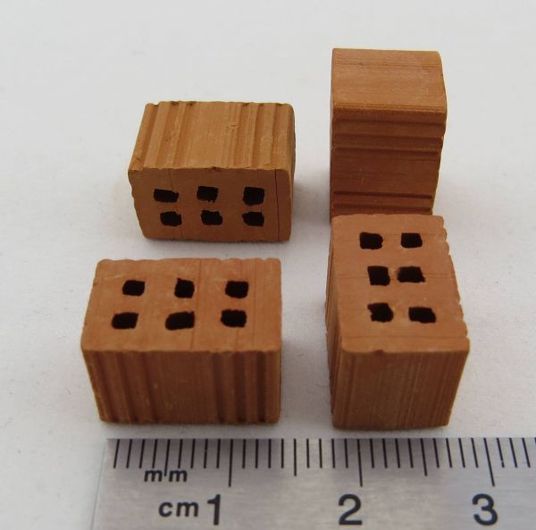 Bricks (holle bakstenen), zak van 100 rood, 10x10x15mm. (een