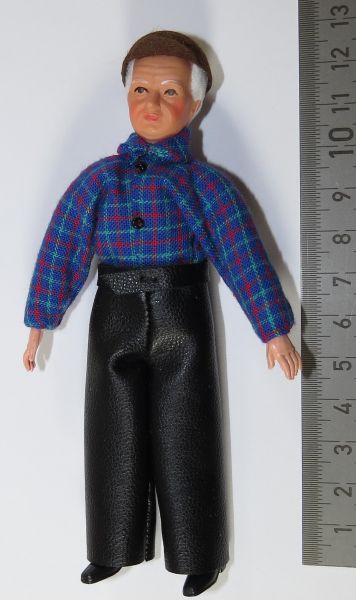 1x Flexible Doll 125mm high construction worker with baseball cap. black
