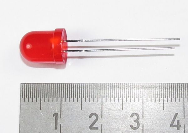 1x LED red 8mm, red housing, wired, warm red tone