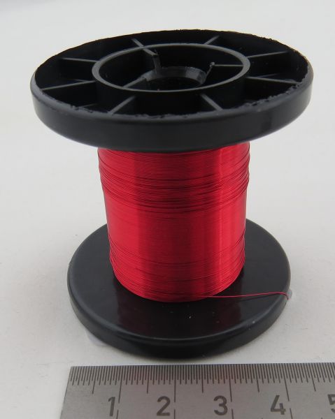 100m copper enamel wire, RED, on spool. Strong color