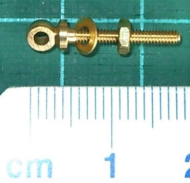 Eyebolts, brass, M2, with washer and nut,
