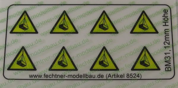 1 varningssymboler Set 12mm hög BM31, 8 ikoner, gul / svart