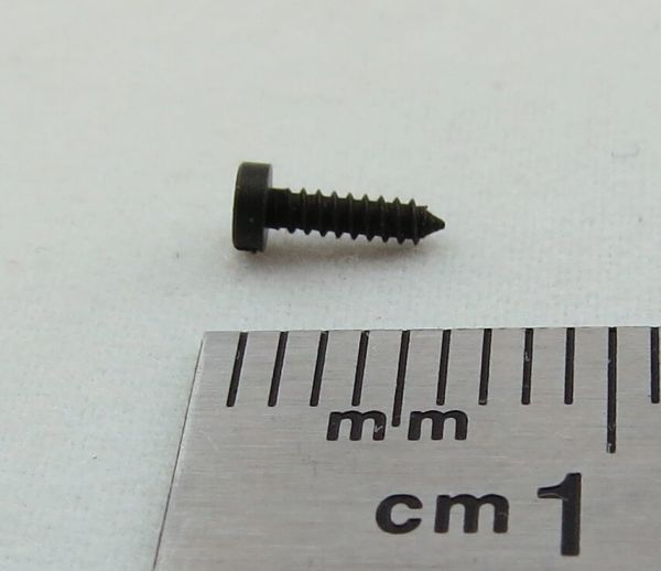 1 fijne zelftappende schroeven, zwart met sleufkop, 1,2x4,5 mm.