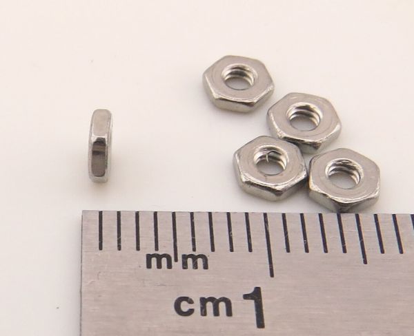 25 nuts M2 DIN439, Niro, A2 stainless steel. SW4. Height 1,2mm (f