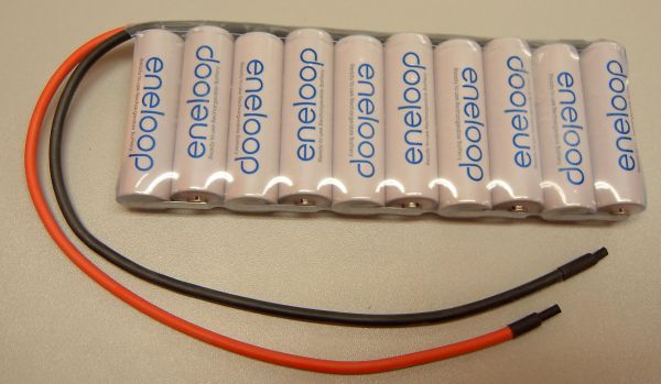 1x battery pack with 10x eneloop cells 12V, 10 cells