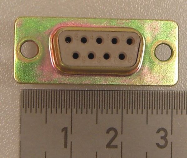 1x 9-pin connector, solder joint, SUB-D, 2-row. 1 piece