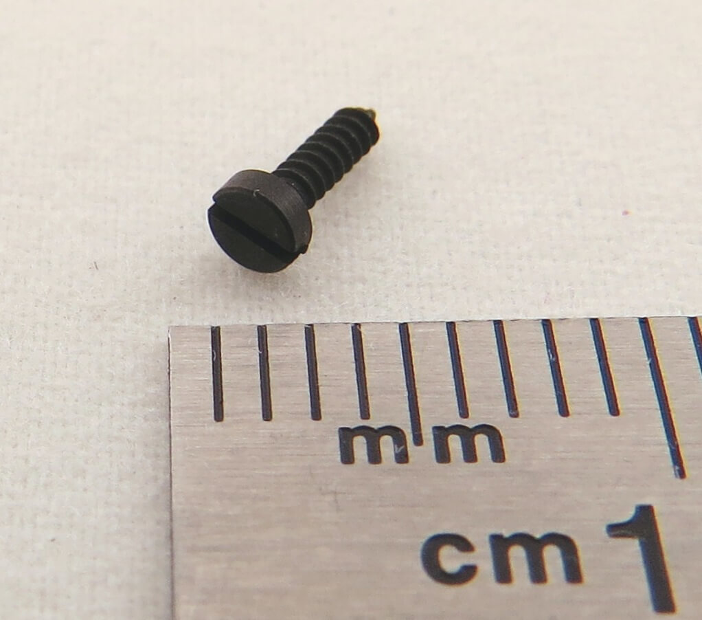 1 Fein-Blechschrauben, schwarz mit Schlitz-Kopf, 1,2x4,5mm