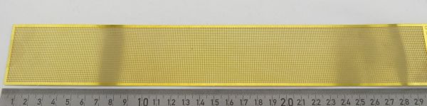 1 strip of perforated sheet, brass 0,2mm. Size approx 305x45mm. 1 p