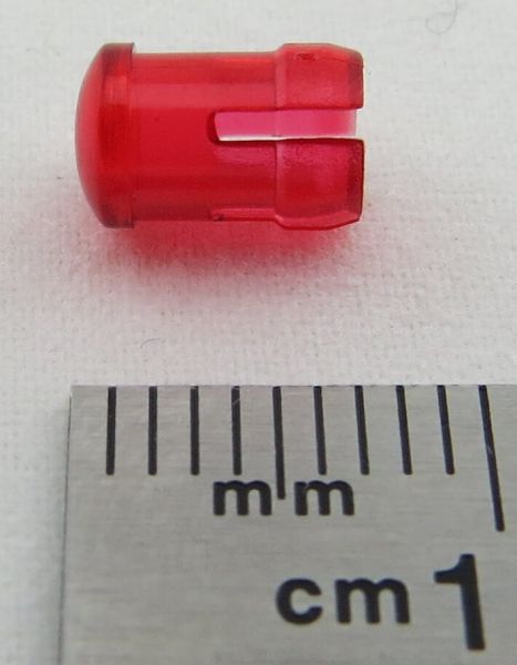 Lente LED 1x para LED 3mm. Cabeza baja, roja y redonda sobre 4,8