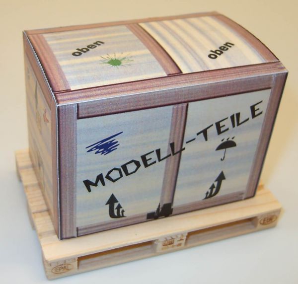 Ausschneide-Bogen (A4) mit 1 Übersee- Kiste "Modell-Teile"