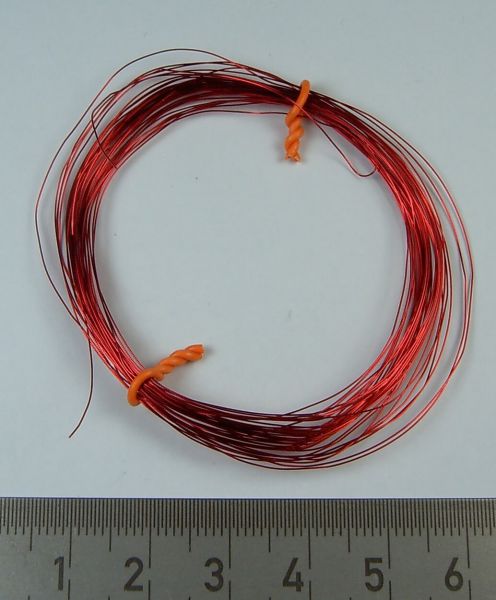 5m enamelled copper wire, red, solderable. 0,52 Ohm / m. Current load
