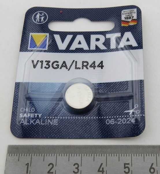 1,5V 138mA alkaline button cell LR44. Varta, LR44 / AG13
