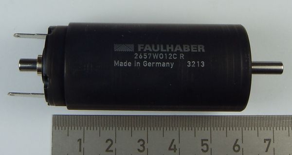 1x DC miniature motor 12V 2657W012CR from Faulhaber. Nominal voltage