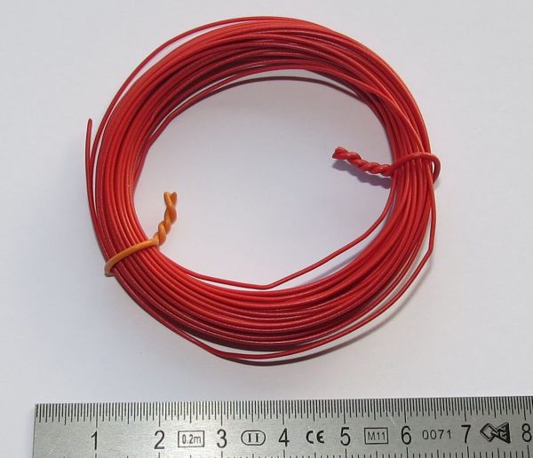 PVC fläta, 0,08 qmm, rött, 10m ring, flexibel